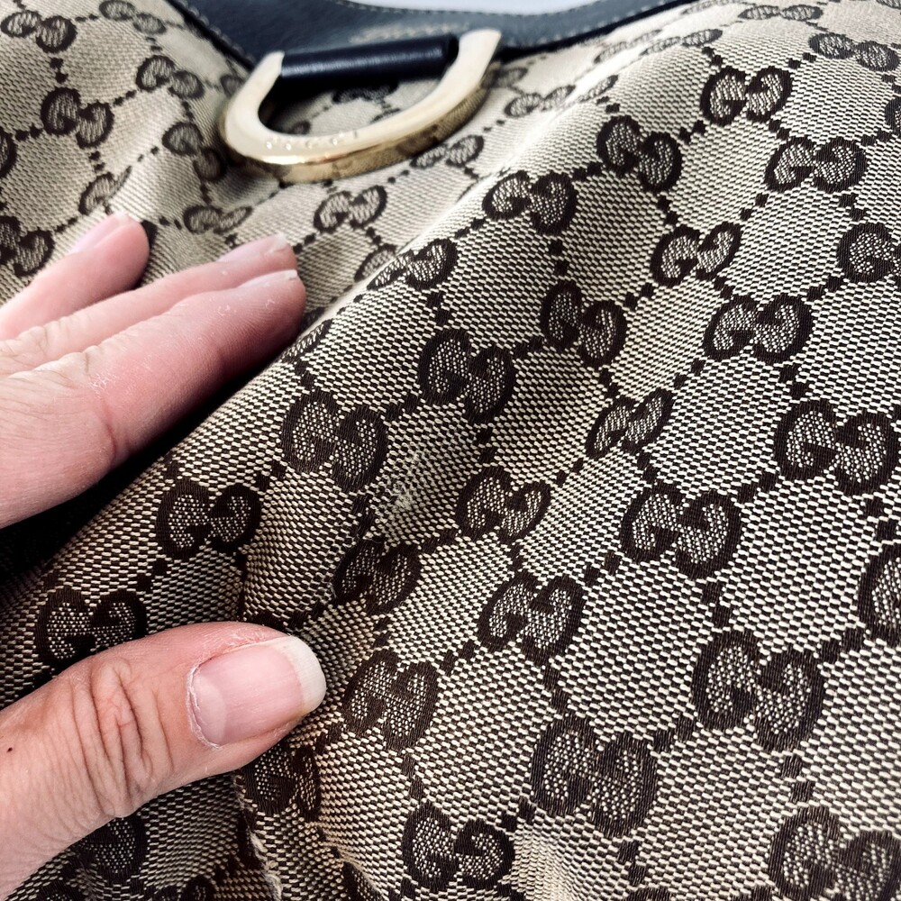 Authentic GUCCI Medium GG Monogram Tan Canvas Sukey Tote Handbag Purse - Picture 14 of 16